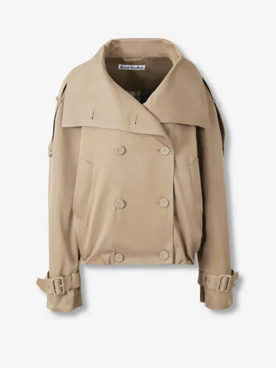 Acne Studios Short Cotton Trench Coat In Neutral