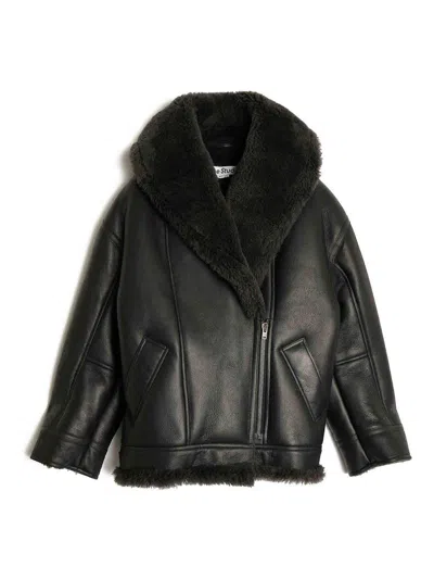 Acne Studios Shawl-collar Leather Biker Jacket In Black