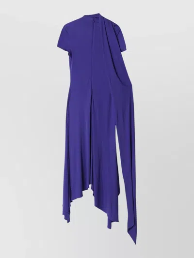 Acne Studios Short Sleeve Dress Asymmetric Hem Draped Detail In Blue