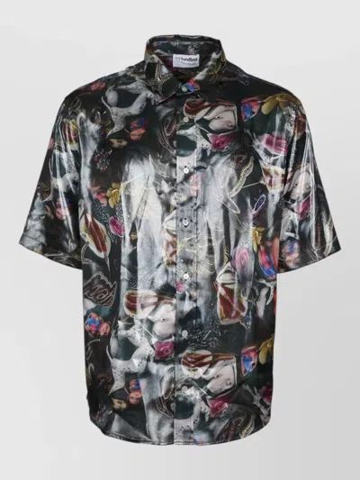 Acne Studios Short Sleeve Shirt Shiny Finish Print In Black