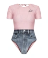 Acne Studios Short Sleeve Swimsuit Pink Multicolor In Pink