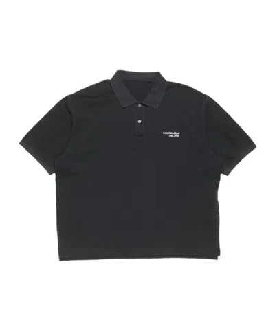 Acne Studios Black Polo Shirt With Distressed Finish In Blue
