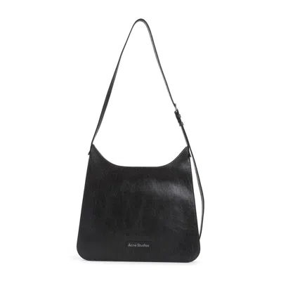 Acne Studios Cracked Leather Shoulder Bag In Black