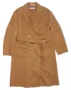 Acne Studios Double-breasted Camel Coat With Belted Waist In Brown