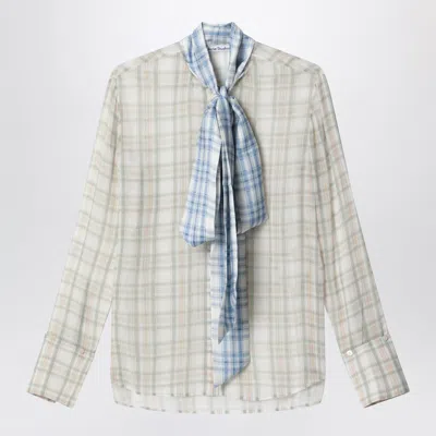 Acne Studios Silk Blouse With Scarf Green/orange In Blue