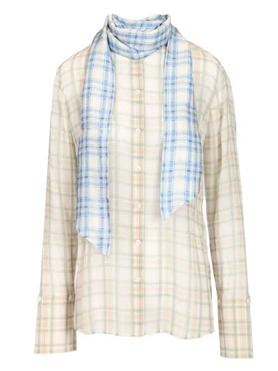 Acne Studios Silk Blouse With Scarf Shirts Green In Multi
