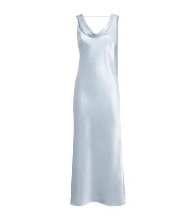 Acne Studios Silk Drape-neck Midi Dress In Blue