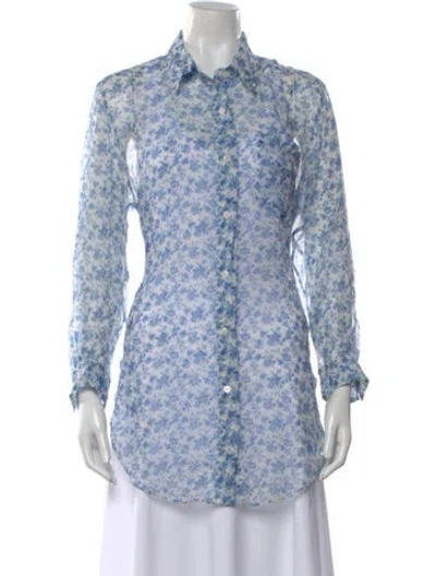 Pre-owned Acne Studios Silk Floral Print Button-up Top In Blue