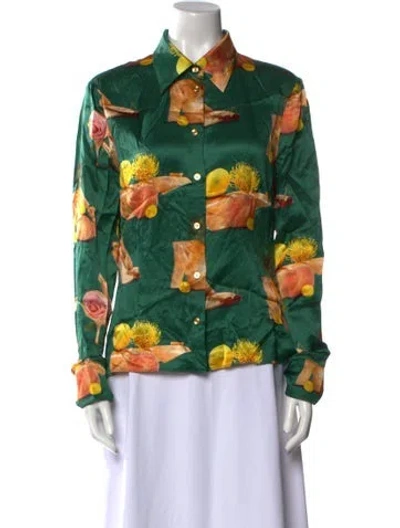 Pre-owned Acne Studios Silk Floral Print Button-up Top In Green