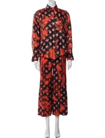 Pre-owned Acne Studios Silk Floral Print Pant Set In Black/orange