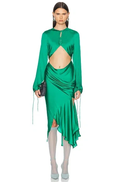 Acne Studios Silk Fluid Dress In Jade Green