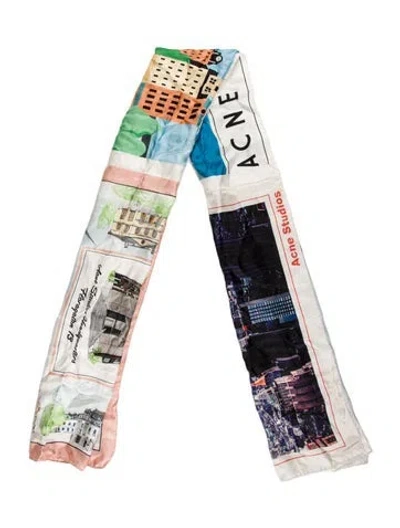 Pre-owned Acne Studios Silk Graphic Print Scarf In Blue
