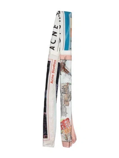 Pre-owned Acne Studios Silk Graphic Print Scarf W/ Tags In Pink