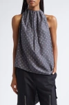 Acne Studios Silk Jacquard Bow Blouse In Gray