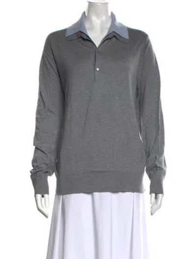 Pre-owned Acne Studios Silk Long Sleeve Polo In Grey