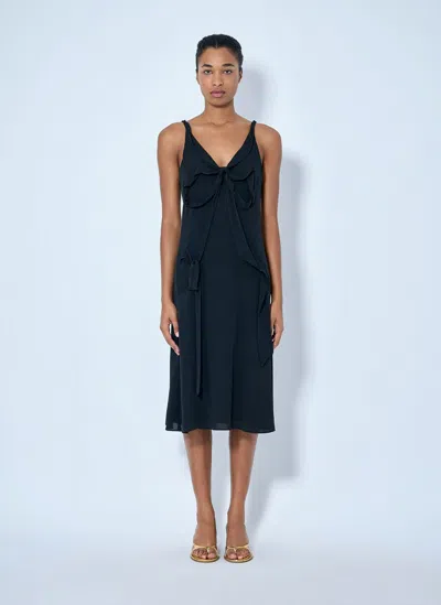 Acne Studios Silk Midi Dress With Bow In Black