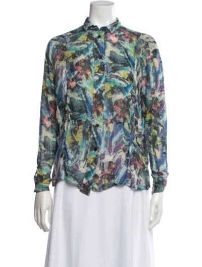 Pre-owned Acne Studios Silk Printed Button-up Top In Blue