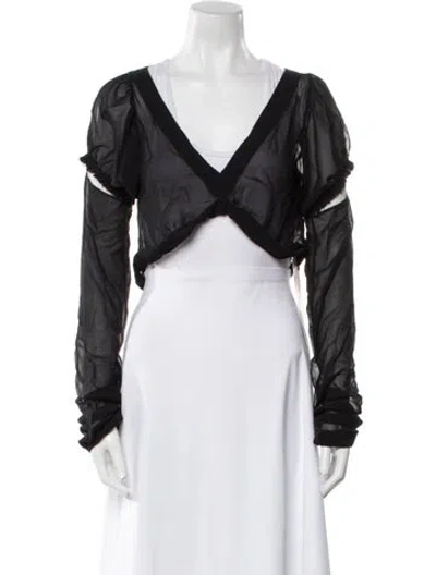 Pre-owned Acne Studios Silk V-neck Crop Top In Black