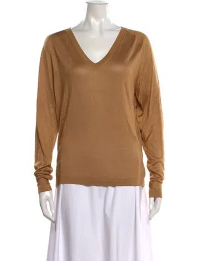 Pre-owned Acne Studios Silk V-neck Sweater In Brown/neutrals