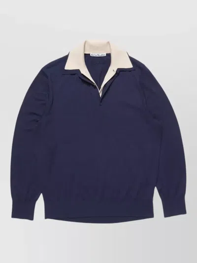 Acne Studios Silk Wool Cashmere Ribbed Polo Jumper In Blue