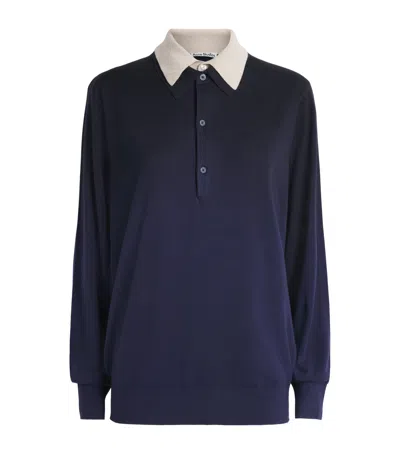 Acne Studios Silk-wool-cashmere Layered Polo Sweater In Navy