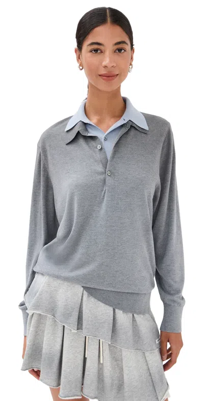 Acne Studios Silky Wool V-neck Sweater Sky Blue/light Grey Melange In Gray