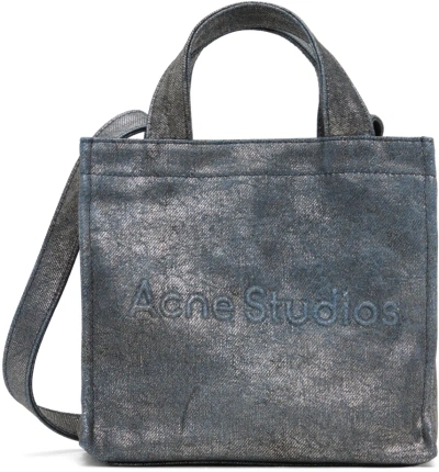 Acne Studios Mini Lunar Logo Coated Cotton Tote Bag In Silver
