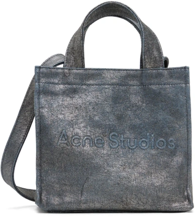 Acne Studios Silver & Blue Logo Mini Shoulder Tote In Bbr Silver/blue