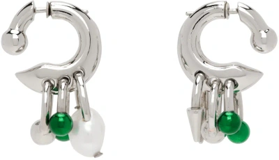 Acne Studios Silver & Green Multi Charm Earrings In Ayh Silver/green