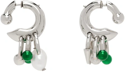 Acne Studios Silver & Green Multi Charm Earrings In Metallic