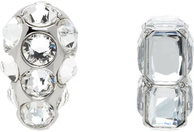 Acne Studios Silver Asymmetric Crystal Earrings In Metallic