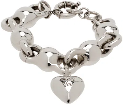 Acne Studios Heart-charm Chunky Bracelet In Bwf Antique Silver