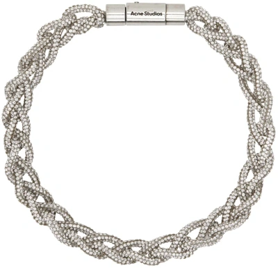 Acne Studios Silver Crystal Cord Choker In Dnk Antique Silver/s