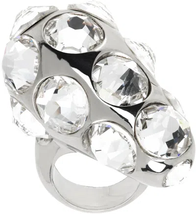 Acne Studios Silver Crystal Drop Ring In Awn Silver/transpare