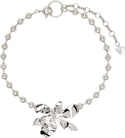 Acne Studios Silver Flower Necklace In Awn Silver/transpare