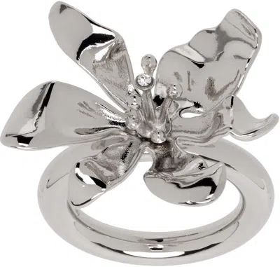 Acne Studios Silver Flower Ring In Awn Silver/transpare