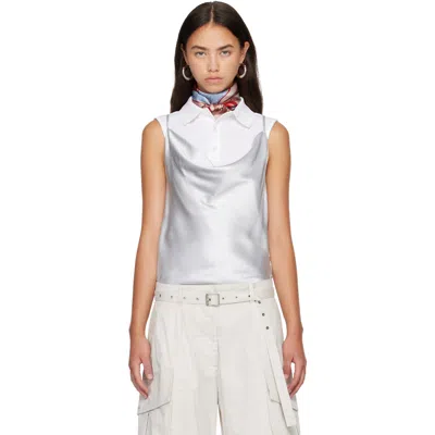 Acne Studios Silver Shiny Satin Top In Aqh Ice Blue
