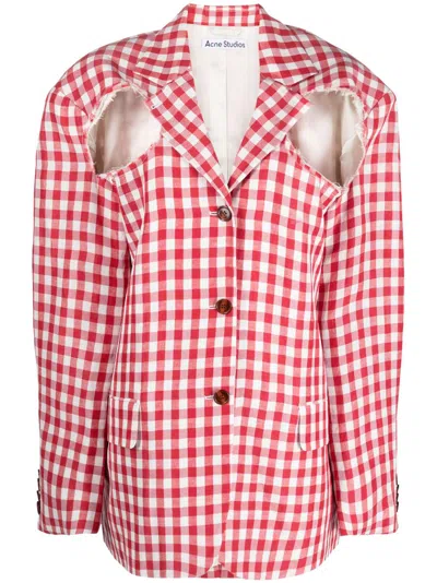 Acne Studios Single-breasted Gingham-check Blazer In Red