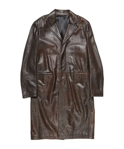 Acne Studios Single-breasted Leather Coat In Brown