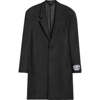 Acne Studios Single Breasted Wool Gabardine Topcoat In Black