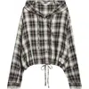 Acne Studios Hooded Nylon Silk Jacket Checked Pattern In Brown