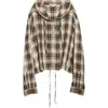 Acne Studios Womens Beige Black Check-print Hooded Woven Overshirt In Multi