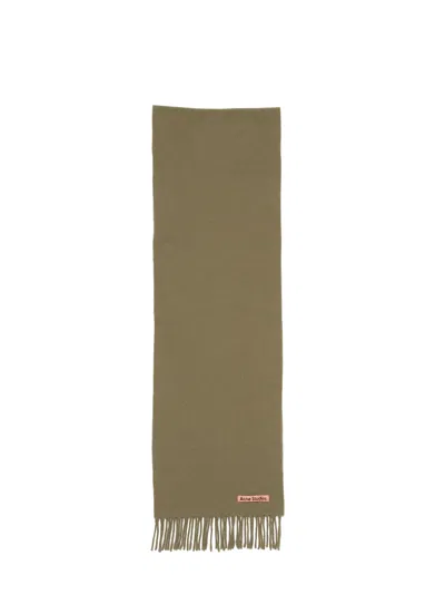 Acne Studios Green Narrow Fringe Scarf In Ab6 Khaki Green