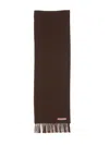 Acne Studios Womens Brown Melange Logo-patch Fringe Wool Scarf In Brown