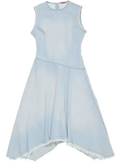 Acne Studios Denim Dress Asymmetric Sleeveless Frayed Hem In Blue
