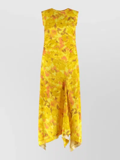 Acne Studios Sleeveless Floral Dress Asymmetric Hem Draped In Yellow
