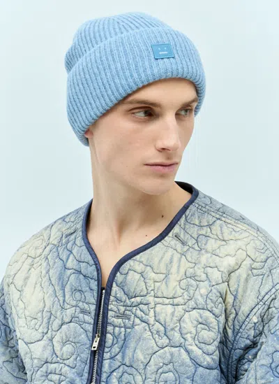 Acne Studios Small Face Logo Beanie Hat In Blue