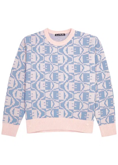Acne Studios Smiley Face Intarsia Wool-blend Jumper In Pink