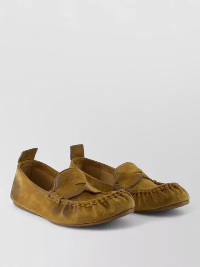 Acne Studios Smooth Calfskin Round Toe Flat Slippers In Brown