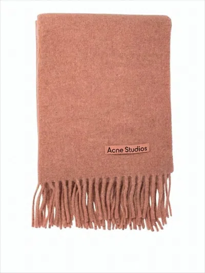 Acne Studios Soft Wool Scarf With Fringed Edges And Textured Finish In Pink